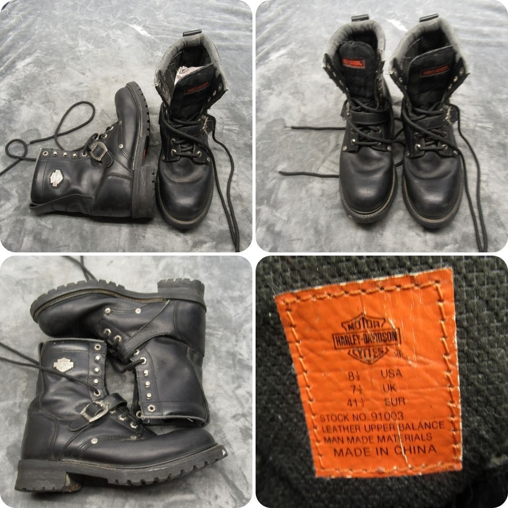 Harley Davidson Men 8.5 Biker Boots Black Leather Lace Up Motorcycle Faded Glory